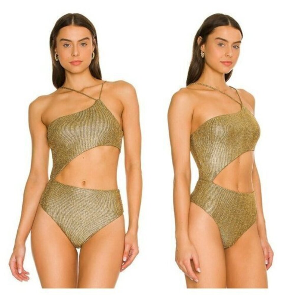 Superdown Tahlia Cut Out Bodysuit - Gold Metallic